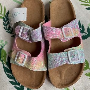 Youth Sandals Rainbow Glitter Buckle Slides NWT Size 2/3